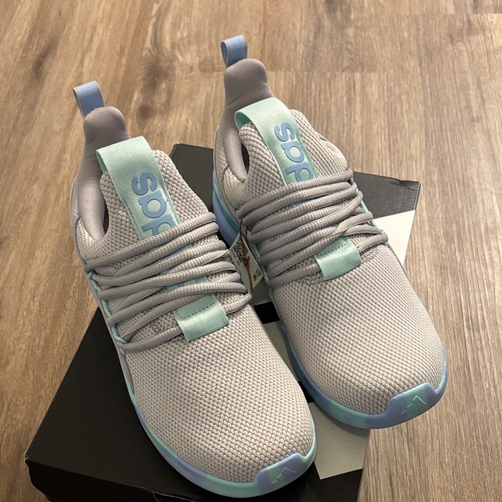 NIB ADIDAS Light Gray and Aqua Sneakers Size  6.5